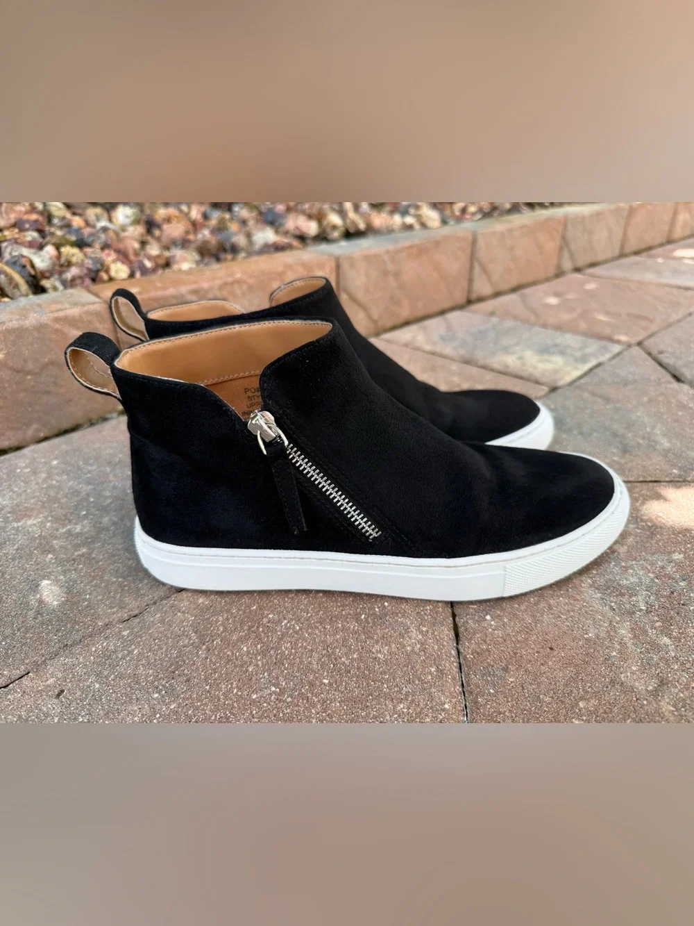 J. Crew Factory Black Faux Suede High Top Sneakers Side Zip Women's Size 7.5 7H